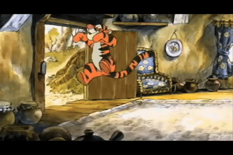 gif of tigger walking out of Pooh's door saying tata for now